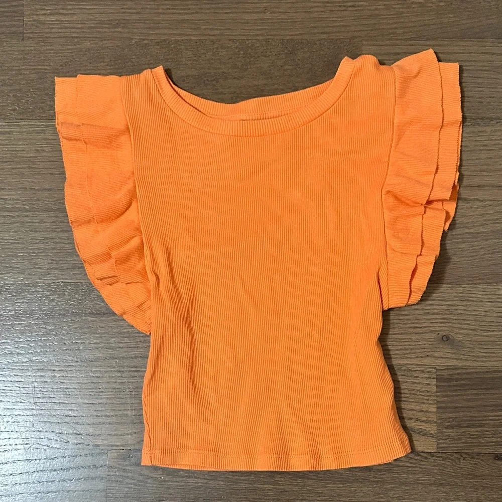 Zara Orange Ruffle Sleeve Top - Picture 1 of 1